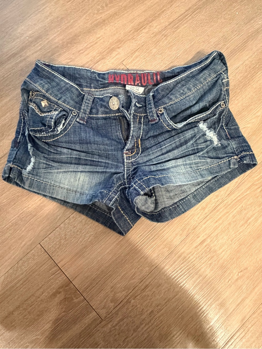 Hydraulic Blue Distressed Denim Jean Shorts